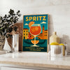 Affiche exclusive thème cocktail Spritz teintes vibrantes orange bleu espace pièce unique dimensions 50x70 cm disponibles A0