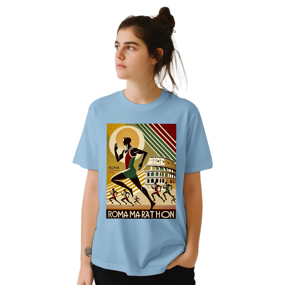 ローママラソン5 Tシャツ。アイコニックなデザインで、快適な高品質素材を使用。ランニング愛好者に最適な一枚。