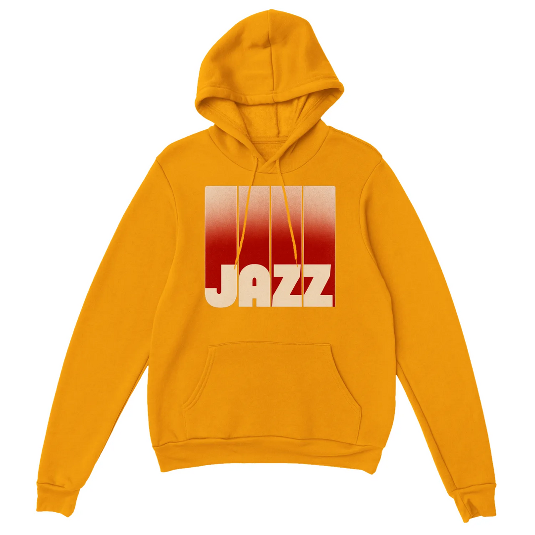 Hoodie Jazz Music, confortável e estiloso, feito de mistura de algodão e poliéster, com capuz forrado, bolso frontal e punhos