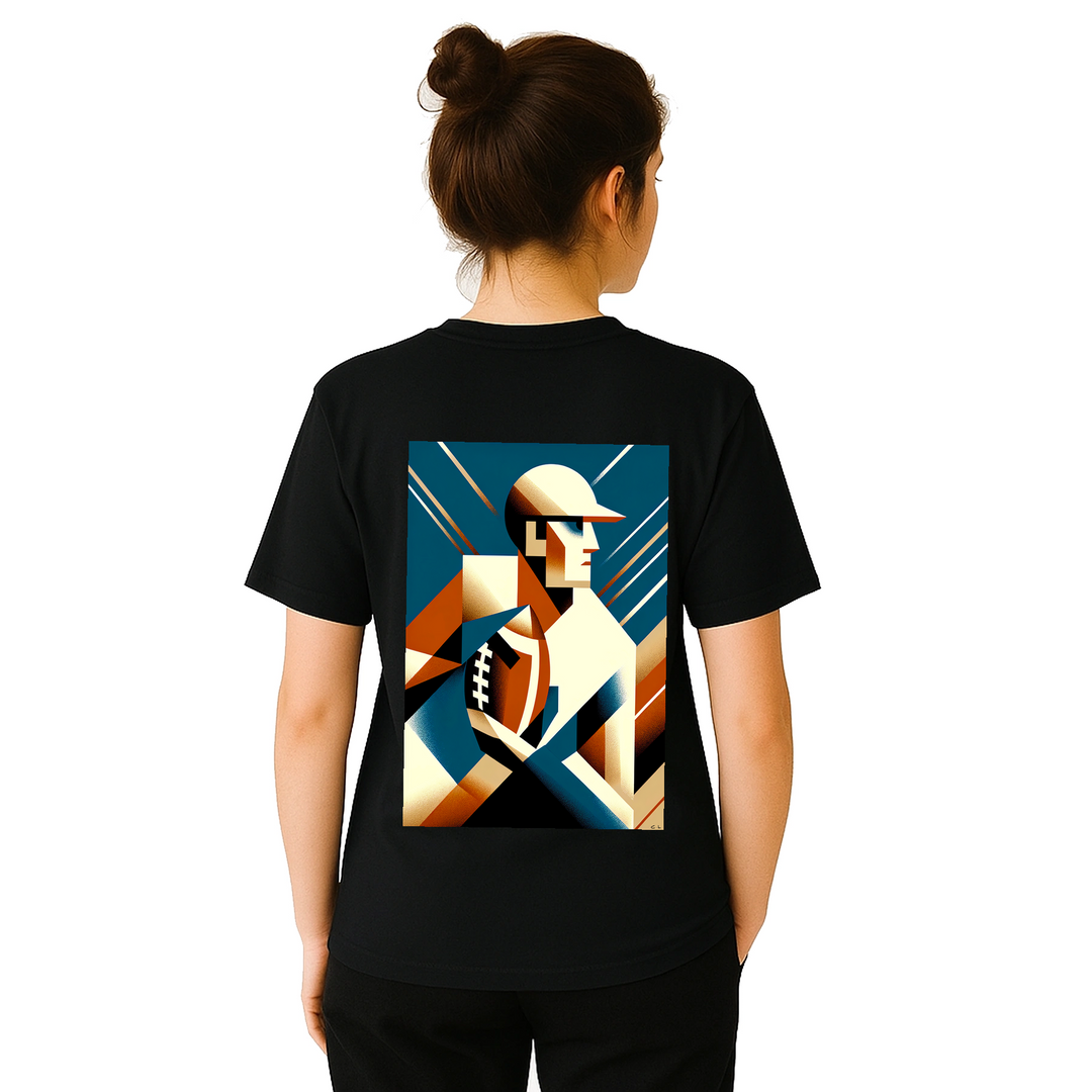 Amerikāņu futbola t-krekls ar drosmīgu dizainu, ideāli piemērots spēlētājiem un faniem. Izgatavots no augstas kvalitātes kokv