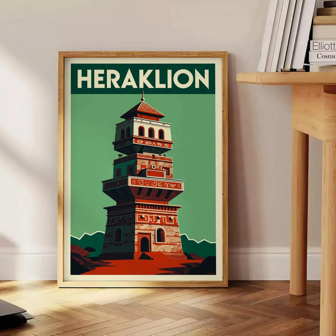 Poster vintage Art Déco Heraklion, Grecia in tonalità grigio e nero