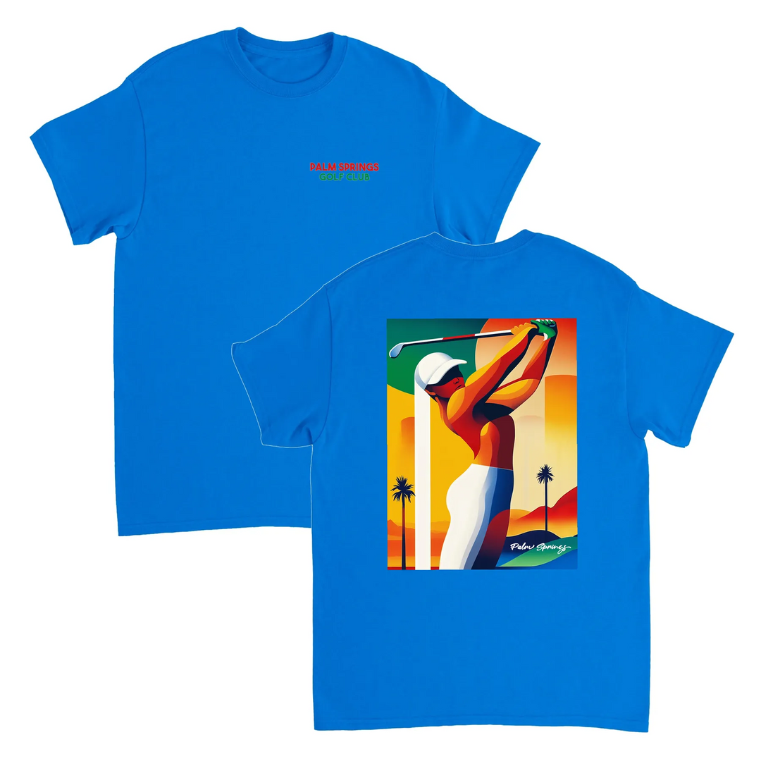 パームスプリングスゴルフTシャツは、明るいデザインが特徴で、ゴルフ場でも普段使いでも活躍する一枚です。サイズはSからXXLまで揃っています。