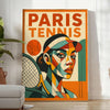 パリのキュビズムテニスポスター。鮮やかな赤と緑の色合いが特徴で、アート愛好者やテニスファンに最適。サイズは50x70 cmまたは30x40 cmから選べます。