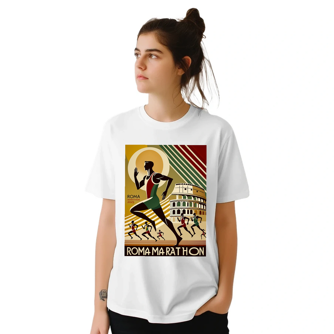 ローママラソン5 Tシャツ。アイコニックなデザインで、快適な高品質素材を使用。ランニング愛好者に最適な一枚。