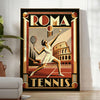 Roma Tennis Poster in lebendigen Rot- und Grüntönen, ideal für Sportliebhaber. Erhältlich in 50x70 oder 30x40, gerahmt oder u