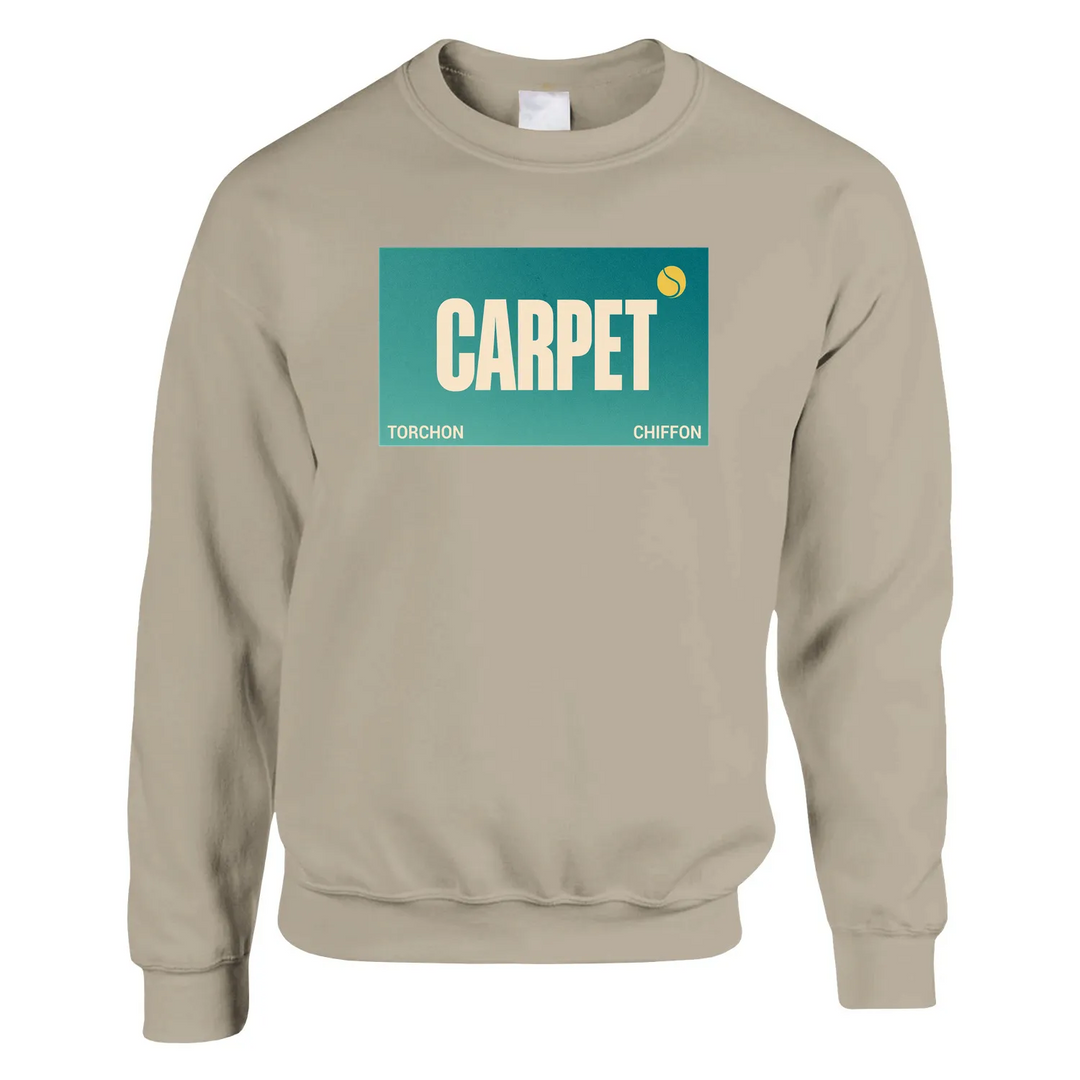 Sweater Torchon Chiffon Carpet Tennis, unissex, confortável e durável, feito de 50% algodão e 50% poliéster, com punhos em ma