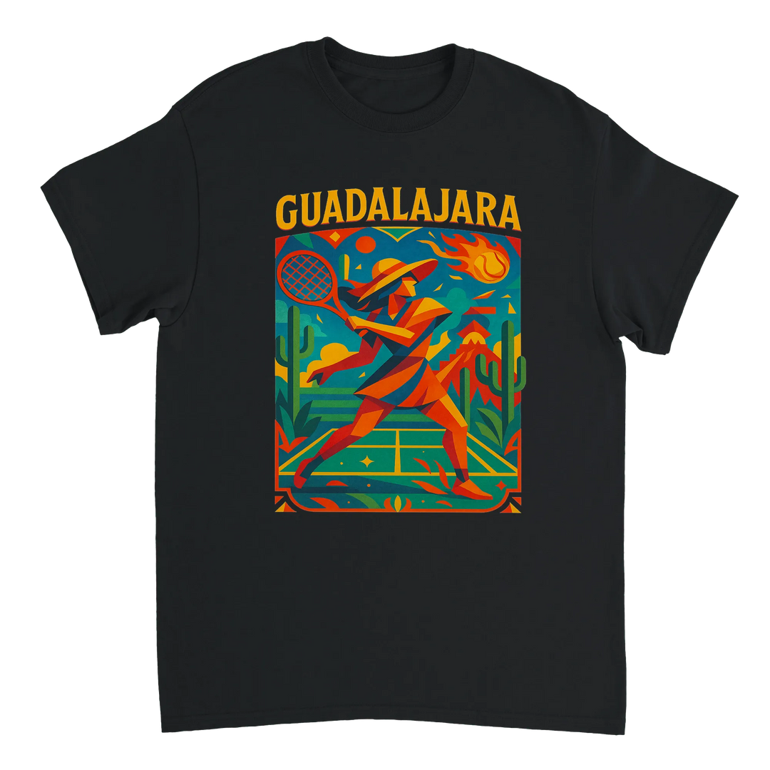 Image Black de Guadalajara Vintage Cartoon Tennis Tshirt [color:black] [view:front]