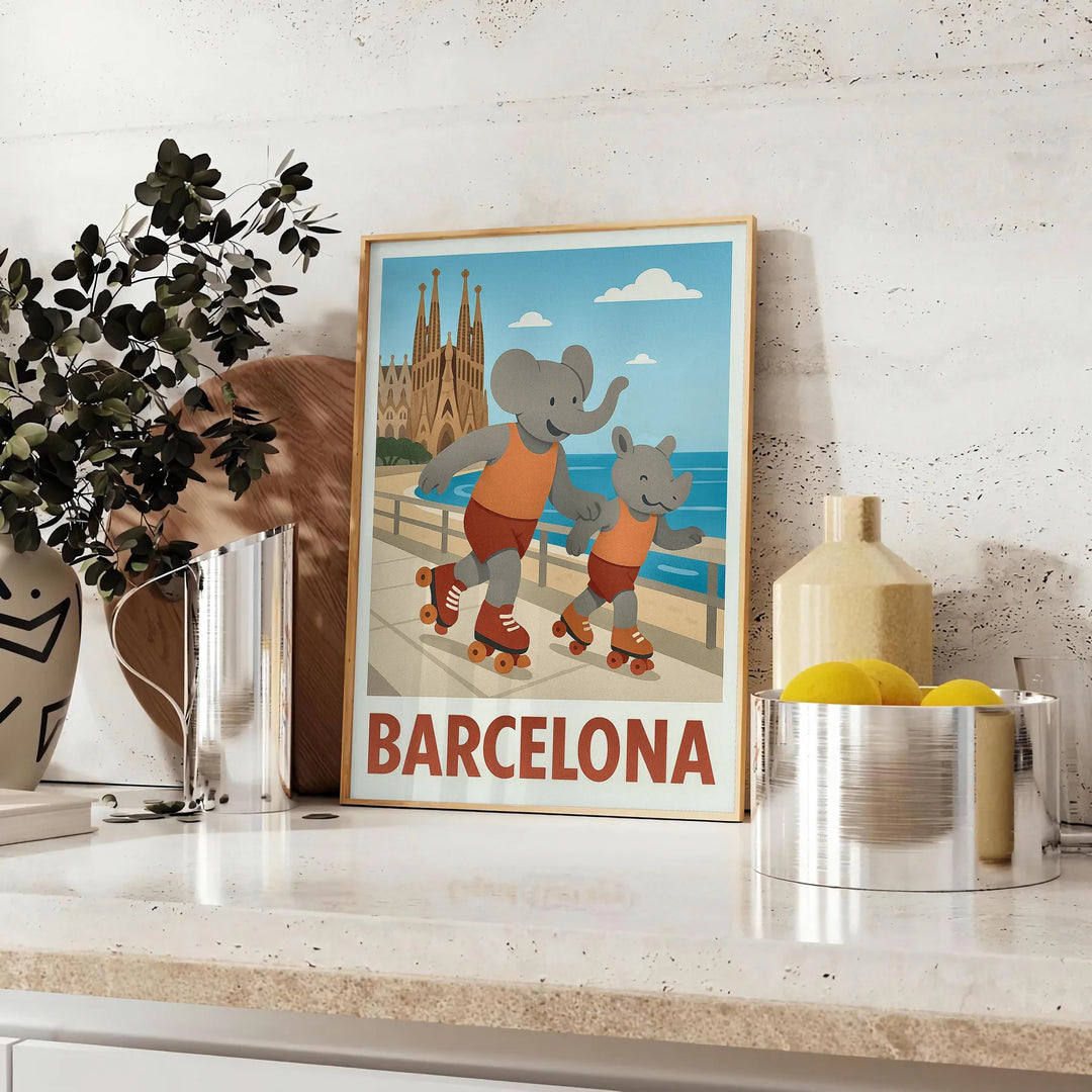 Ανακαλύψτε την μαγευτική αφίσα με ελέφαντα και ρινόκερο, ιδανική για το δωμάτιο κάθε παιδιού! Με απαλά μπλε και γκρι χρώματα