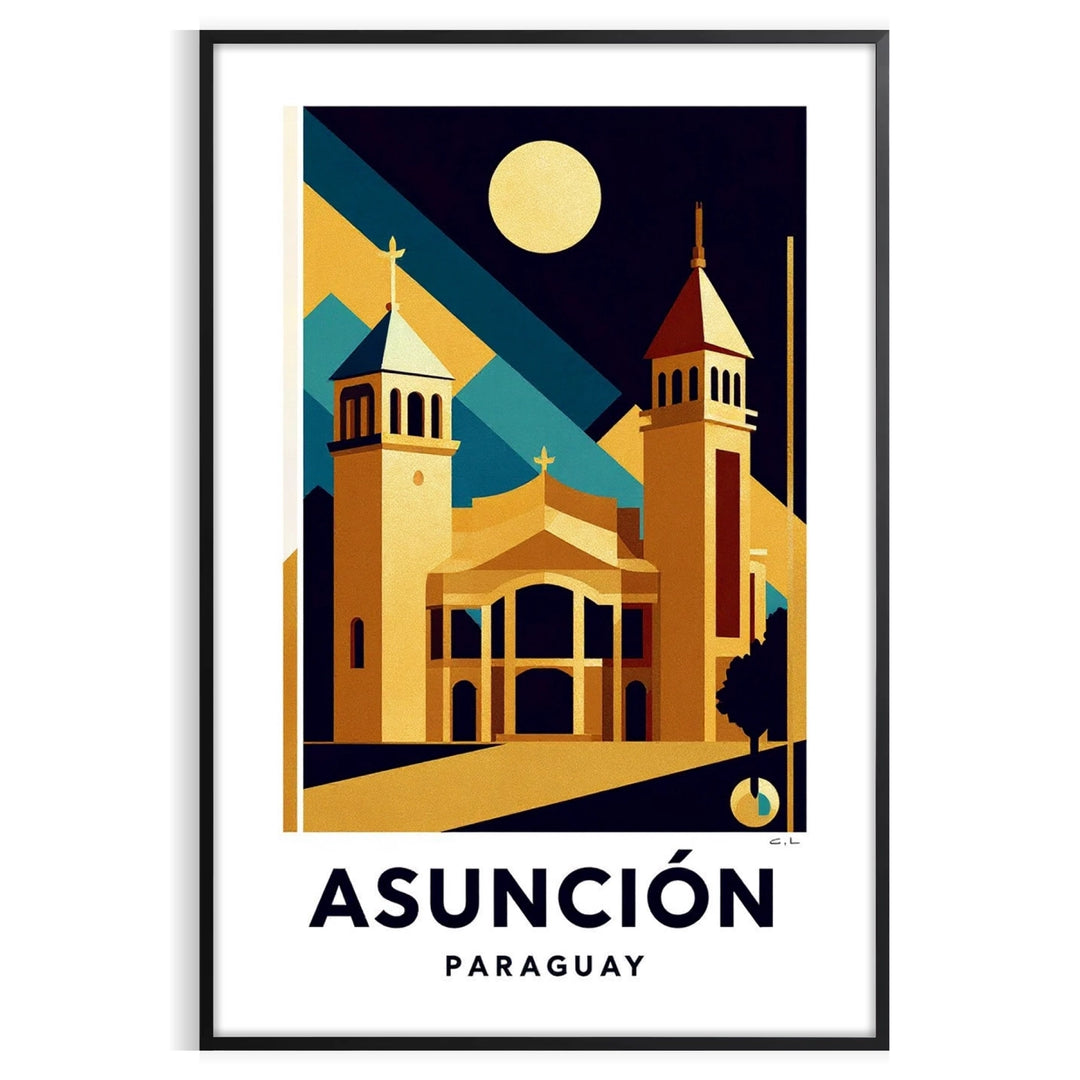 elegance Asunción Paraguay stunning Art Déco vintage poster shades blue black masterpiece space timeless beauty dimensions A4 cm A0