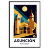 Blue and black Art Déco Asunción Paraguay poster with vintage city silhouette