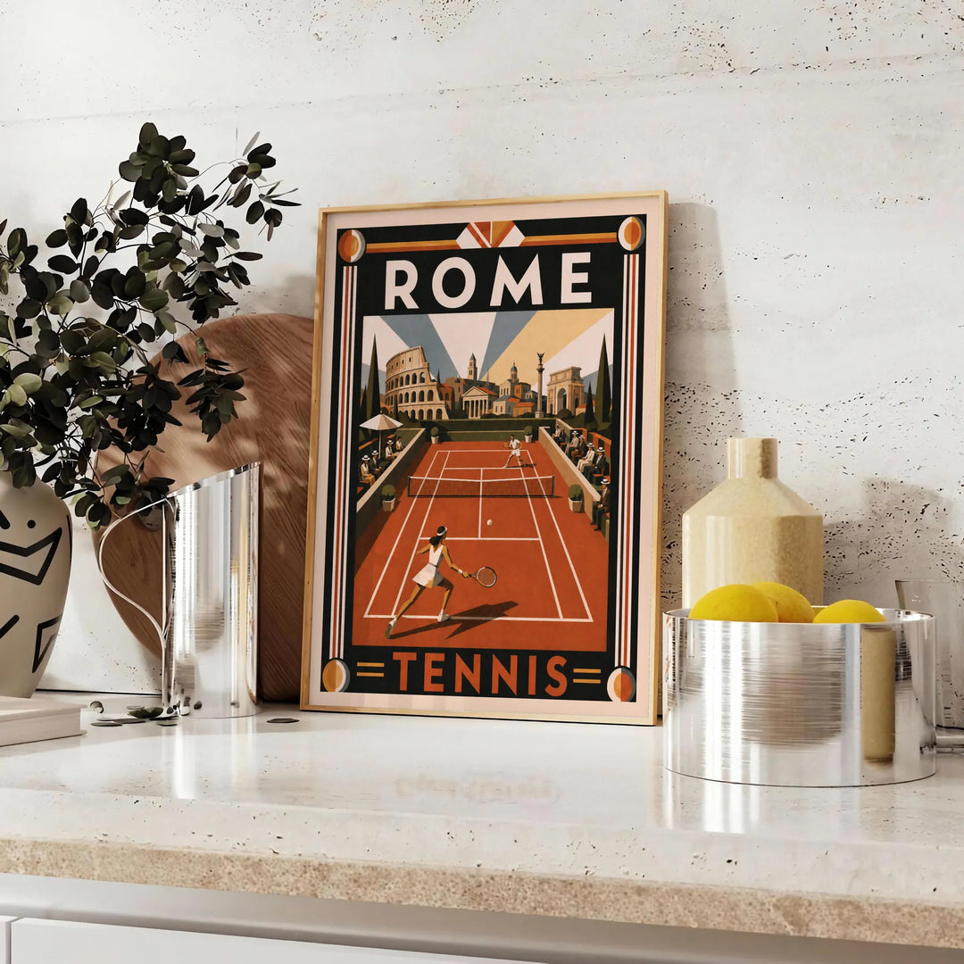 Roma Tennis 4 un élément essentiel décoration couleurs noir orange une touche dynamique intérieur disponibles 30x40 poster captivant passion cadre
