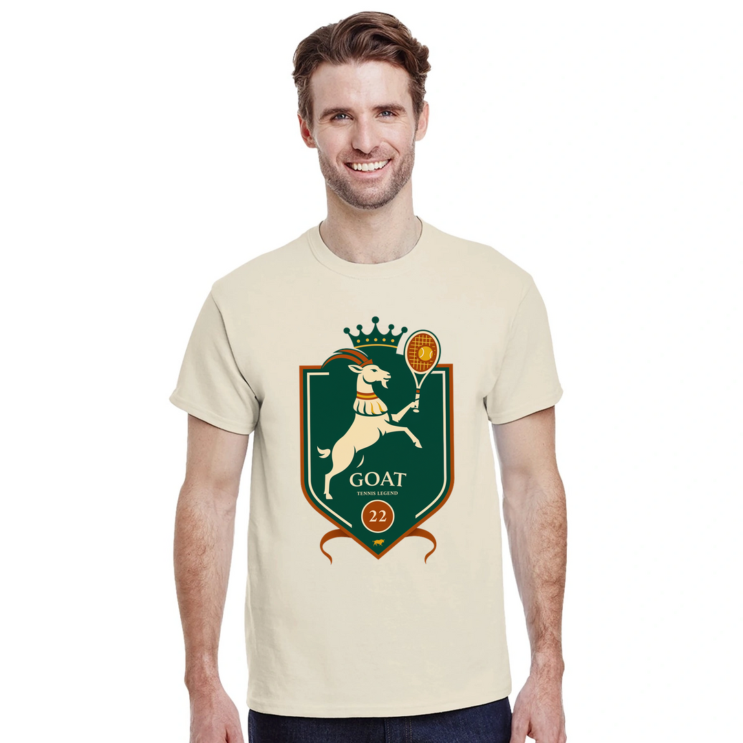 ラファエル・ナダルを称えるテニスGOATのTシャツ。プレミアムコットン製で、快適さを追求した必携アイテム。