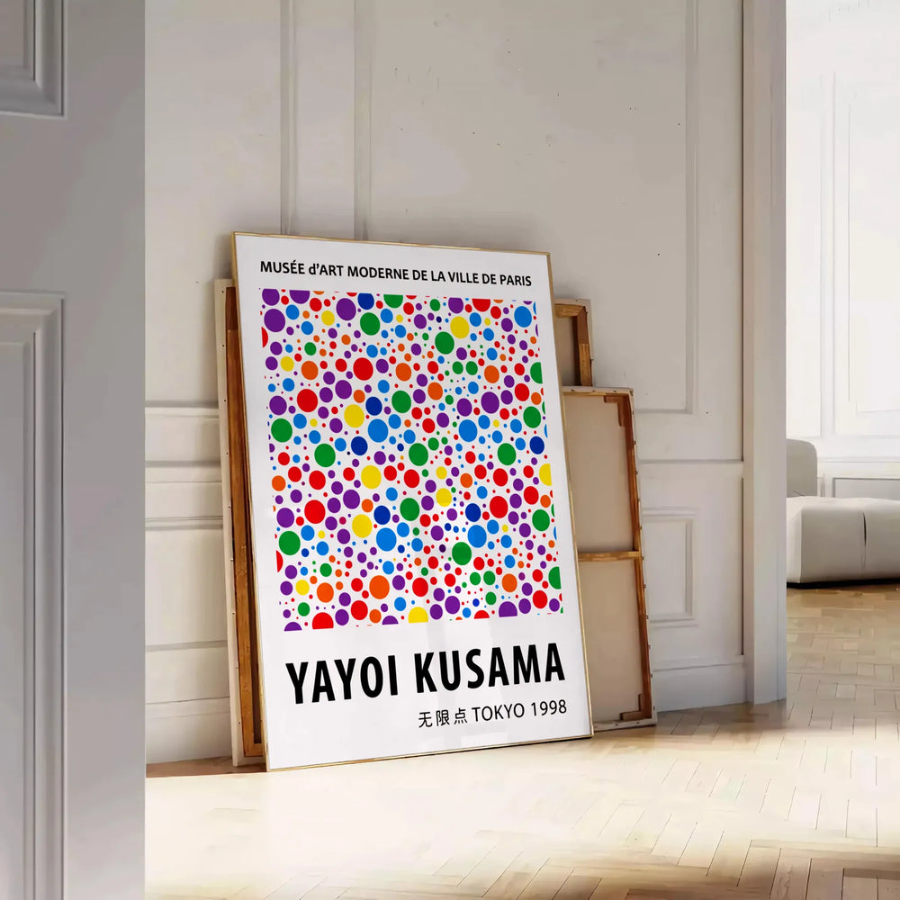 space vibrant Yayoi Kusama dots poster red yellow colors art lovers eye design pop creativity room today stunning dimensions cm sizes A4 A0