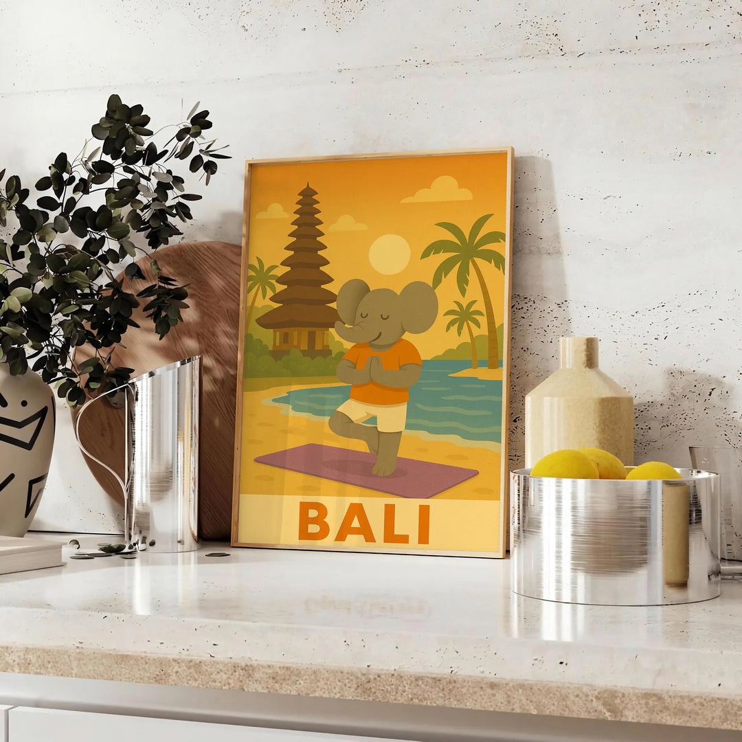 Affiche magnifique Kid Yoga Bali parfaite une touche apaisante intérieur nuances gris vert pièce disponibles cm 50x70 A4 A0