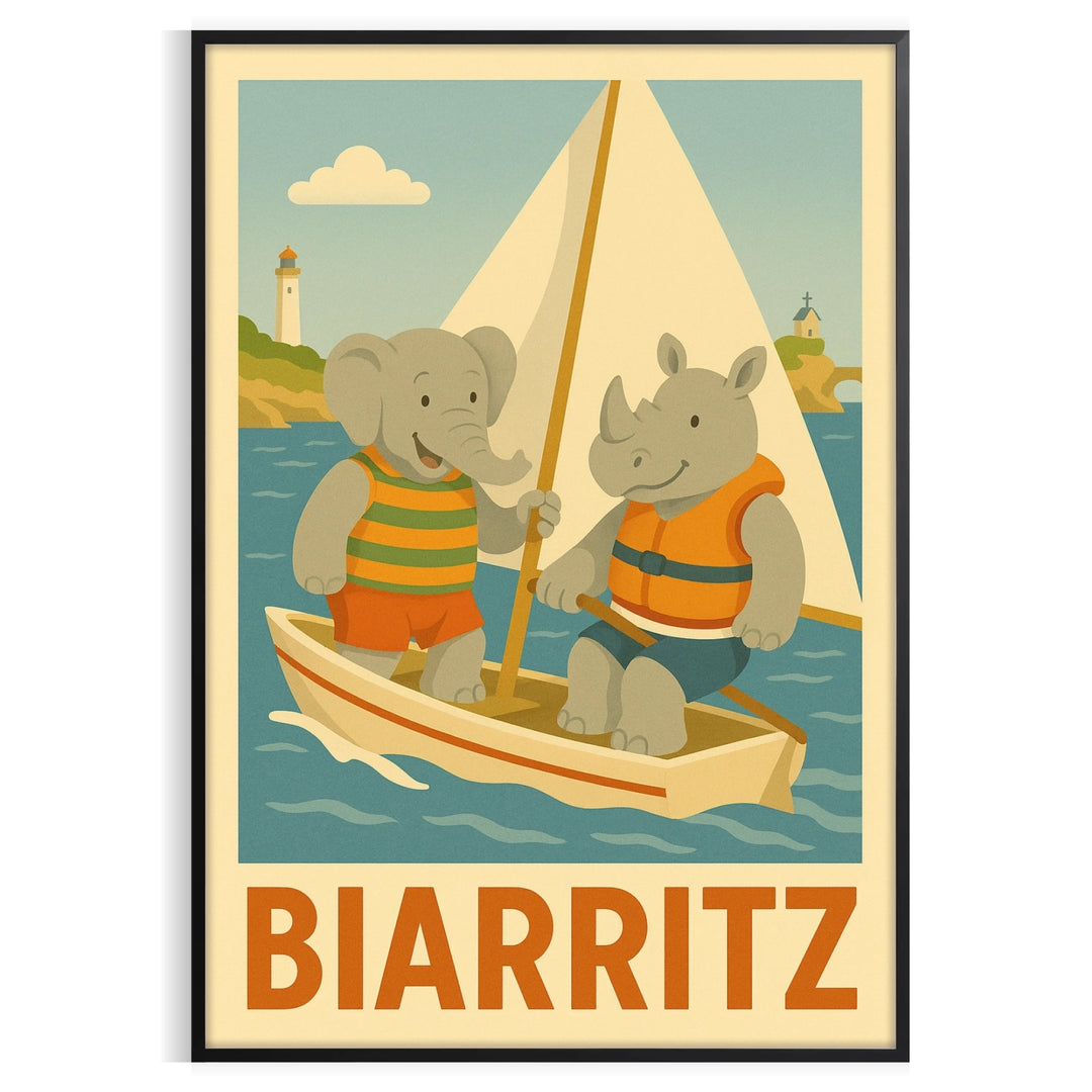 charming Kid Elephant Rhinoceros sailing poster gray green hues perfect addition child room enchanting artwork imagination adventure delightful dimensions cm A4 A0