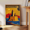 Poster Art Déco vintage di Famagusta, Cipro, toni arancione e rosso