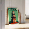 Poster vintage Art Déco Heraklion, Grecia in tonalità grigio e nero