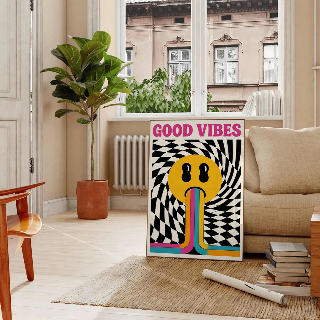 Αναβαθμίστε τον χώρο σας με την αφίσα 'Good Vibes Motivation 2' σε ζωντανές λευκές και πορτοκαλί αποχρώσεις. Ιδανική για κάθε