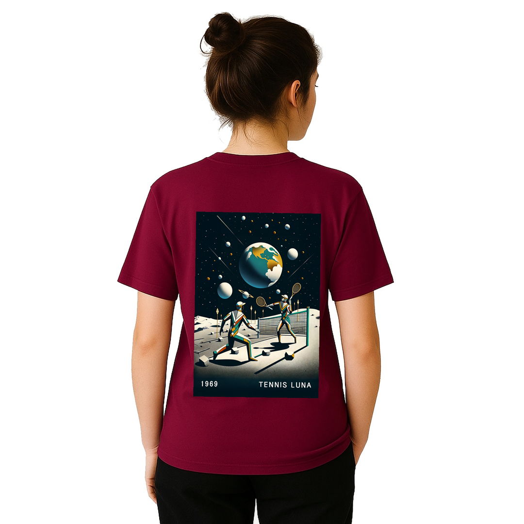 T-shirt Tennis Moon con design unico che unisce la passione per il tennis e il fascino celestiale, ideale per partite o uscit
