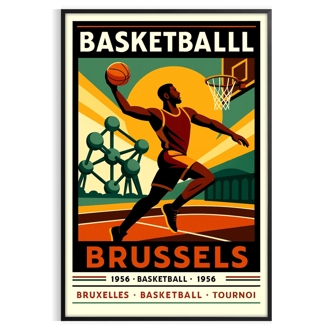 space stunning Basketball Vintage Art Deco Poster iconic Brussels 13 unique print perfect blend nostalgia style fantastic gift lovers amazing wall today unframed options