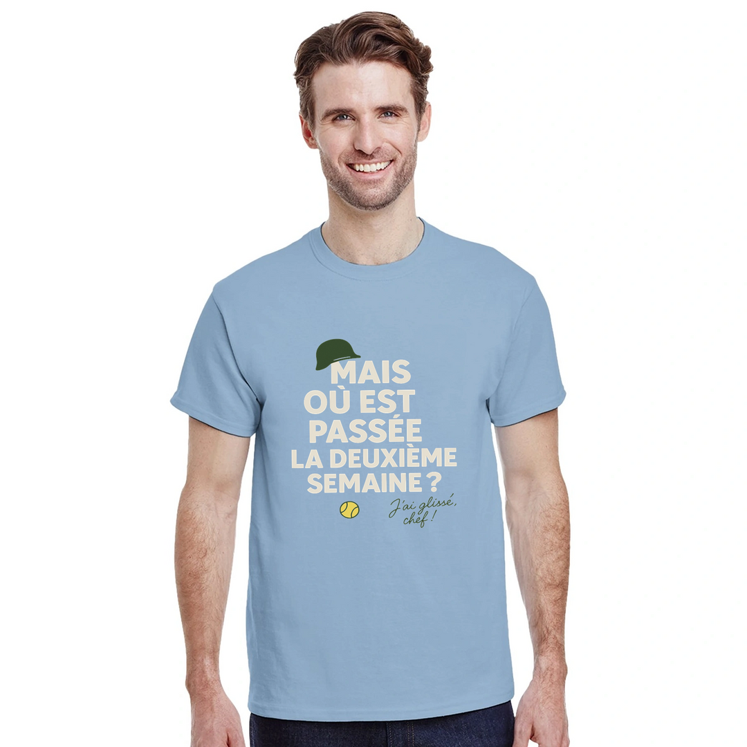 Image Light Blue de Où est passée la deuxième semaine Tennis Tshirt [color:light-blue] [view:front]