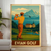 affiche golf Evian un cadeau luxe parfait passionnés teintes jaune gris poster art une touche vintage espace chef - œuvre cm 50x70 tailles A4 A0