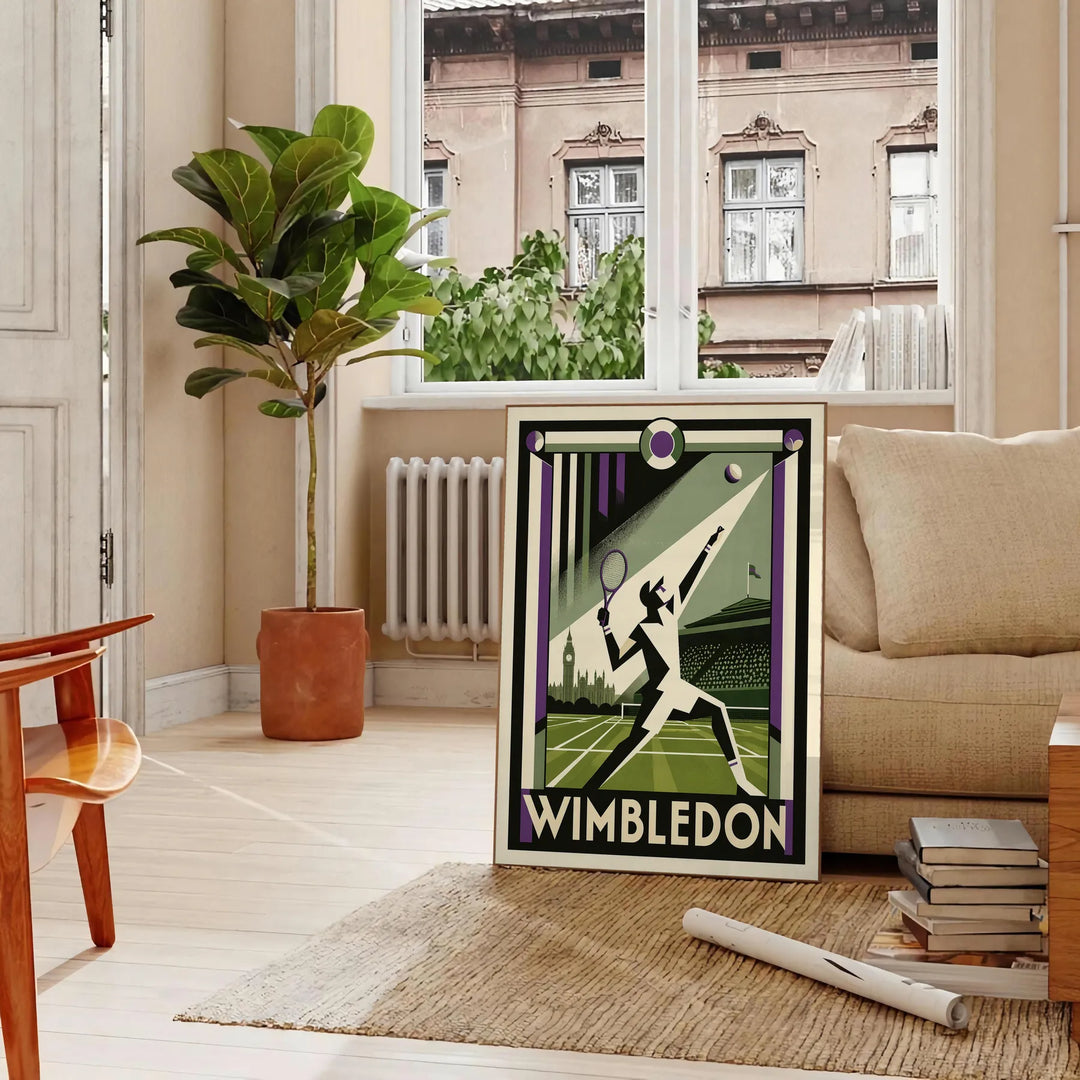 esprit Wimbledon Affiche élégante couleurs noir orange Parfaite passionnés tennis œuvre format 50x70 30x40 style intérieur pièce unique sublimez décor disponible cadre