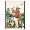 Affiche de style vintage représentant une scène de golf à Augusta, États-Unis, avec des tons bruns et verts riches