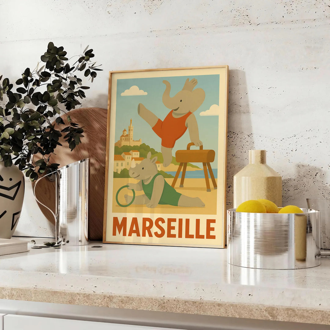 captivante gymnastique enfants Marseille un éléphant rhinocéros tons gris vert chambre petits affiche une touche aventure joie choix A4 cm A0