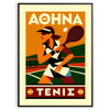 Athena Tennis poster med en djärv röd och svart design, perfekt för tennisentusiaster. Finns i storlekarna 50x70 eller 30x40