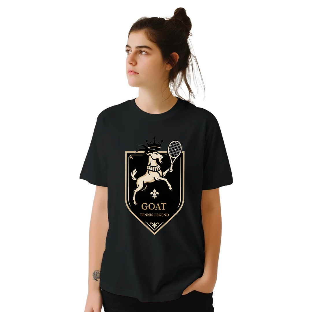 T-shirt Tennis Legend GOAT2, ideal para fãs de ténis, confeccionado em algodão premium para conforto superior