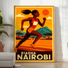 Affiche captivante thématique Nairobi Riadh Athletics couleurs rouge noir audacieuses une touche dynamique espace  excellent dimensions cm passion sport disponibles A4 A0