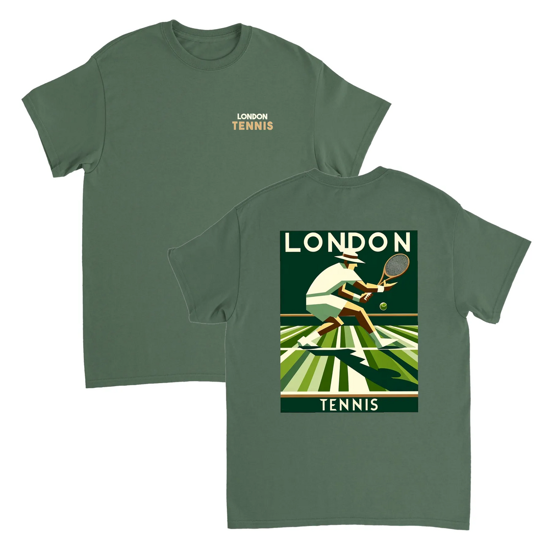 Koszulka tenisowa London z unikalnym wzorem, idealna dla fanów tenisa. Dostępna w rozmiarach S, M, L, XL, XXL