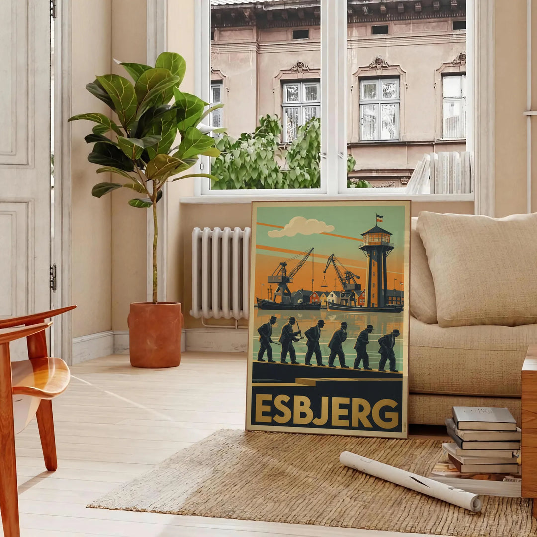 エスビャルグ デンマークの アールデコ ヴィンテージ ポスター 黒 と 緑 の 配色