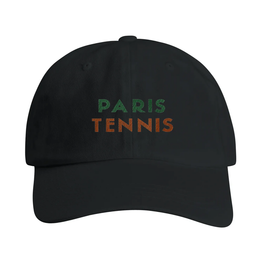 Vintage bomullskeps broderad med Paris Tennis-motiv, låg profil