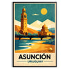 Vintage Art Déco poster of Asunción, Paraguay cityscape in orange and green