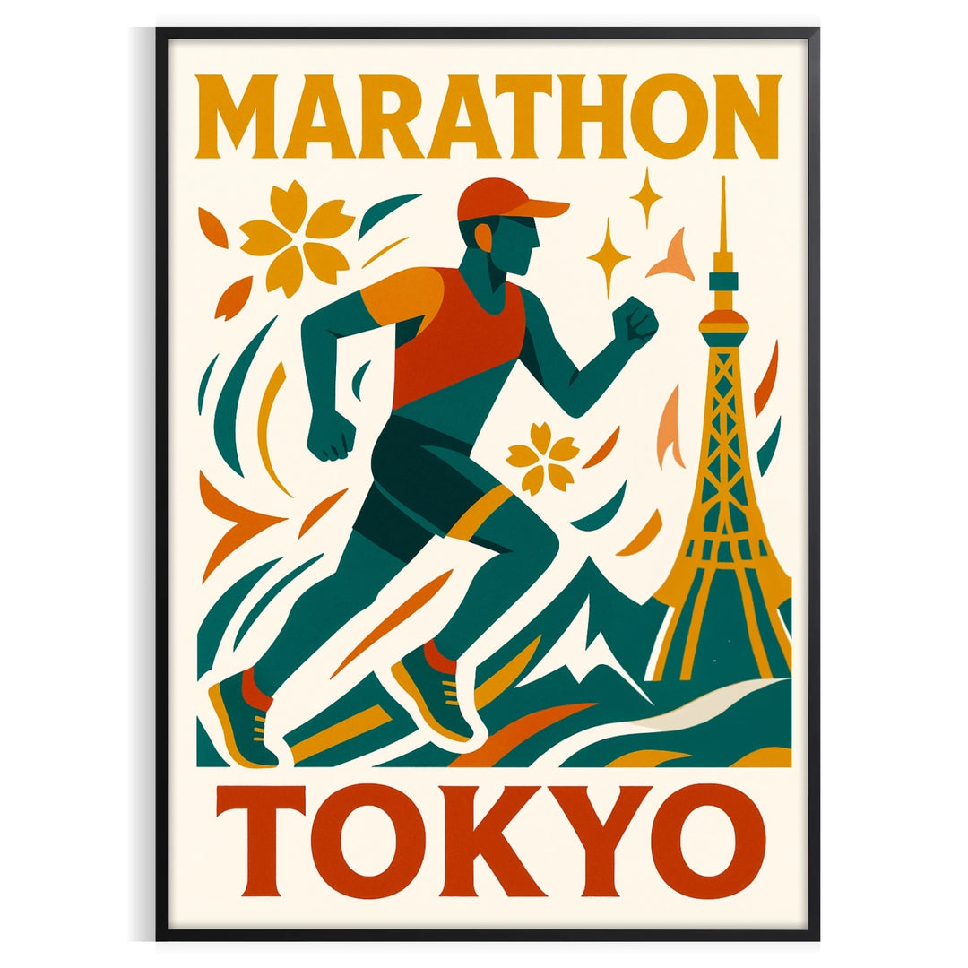 space stunning marathon running poster iconic Tokyo race sleek gray blue design eye piece perfect enthusiast today sizes A4 cm A0