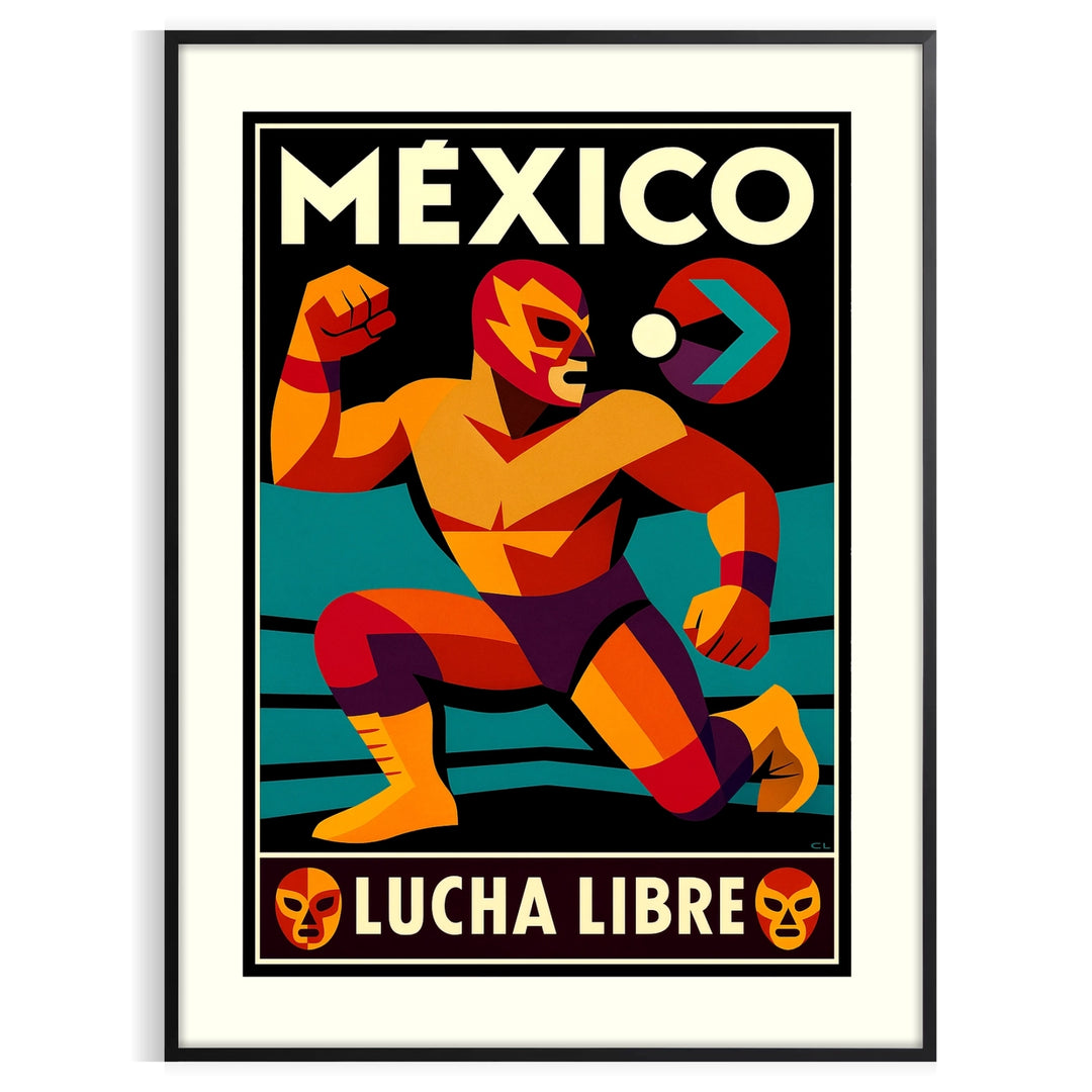 space vibrant Mexico Lucha Libre poster bold red orange colors spirit dynamic sport fans decor enthusiasts available sizes cm yours today excitement A4 A0