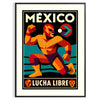 Affiche vibrante thème lucha libre mexicaine couleurs rouge orange saisissantes une touche dynamique espace œuvre incontournable passionnés sport culture A4 cm A0