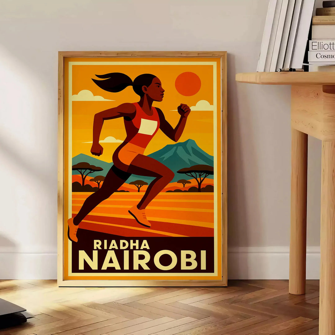 Affiche captivante thématique Nairobi Riadh Athletics couleurs rouge noir audacieuses une touche dynamique espace  excellent dimensions cm passion sport disponibles A4 A0