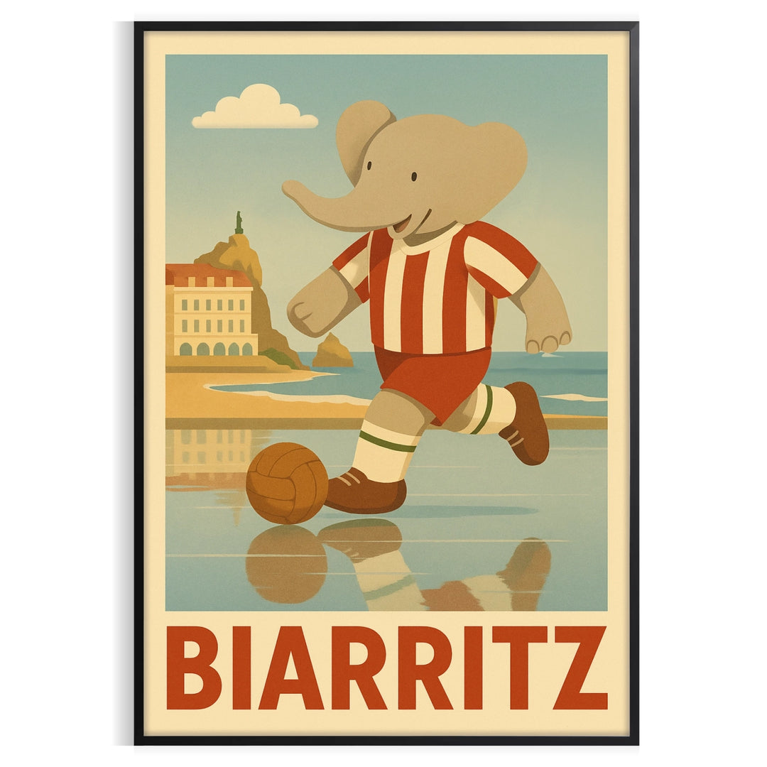 child space charming kid elephant football poster Biarritz playful gray green hues delightful art piece perfect young fan today various sizes A4 cm A0 room zone