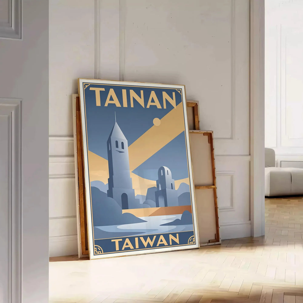 charm Tainan Taiwan stunning vintage travel art deco poster unique combination green gray hues beautiful piece space today dimensions touch retro elegance decor