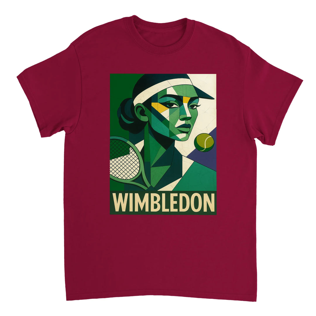 ウィンブルドン・キュビスト・テニスTシャツ。ユニークなキュビズムデザインが特徴で、テニス愛好者にもファッション好きにも最適なアイテム。サイズはS、M、L、XL、XXLがあります。