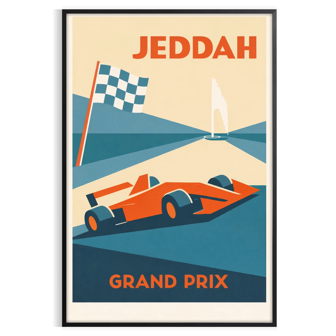F1-poster med motiv från Jeddah, Saudiarabien. Finns i storlekarna 50x70 och 30x40, perfekt för att lyfta din inredning