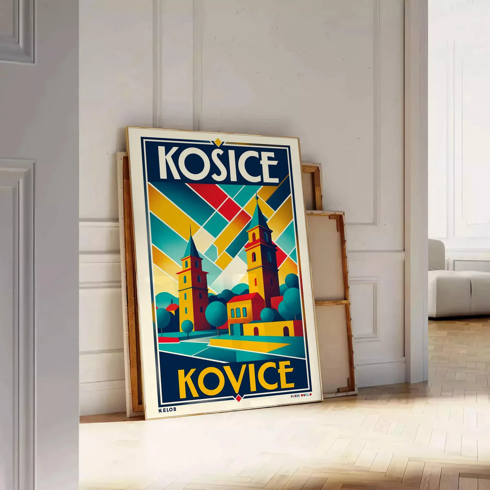 charm Košice Slovakia stunning vintage travel poster vibrant orange white art deco lover piece dash nostalgia décor beautiful city A4 cm A0