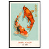 Poster di pesci Ohara Koson con eleganti tonalità di blu e rosso, perfetto per abbellire qualsiasi ambiente