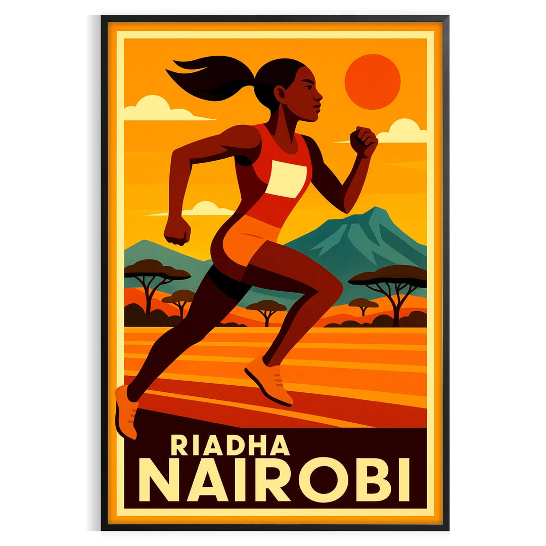 space vibrant Nairobi Riadha Athletics Sport poster excitement red black sports enthusiasts today passion game dimensions A4 cm A0