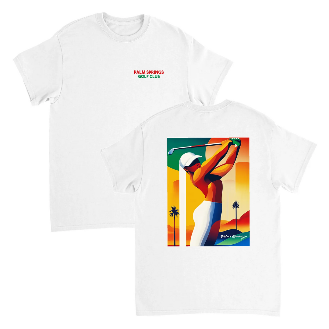 パームスプリングスゴルフTシャツは、明るいデザインが特徴で、ゴルフ場でも普段使いでも活躍する一枚です。サイズはSからXXLまで揃っています。