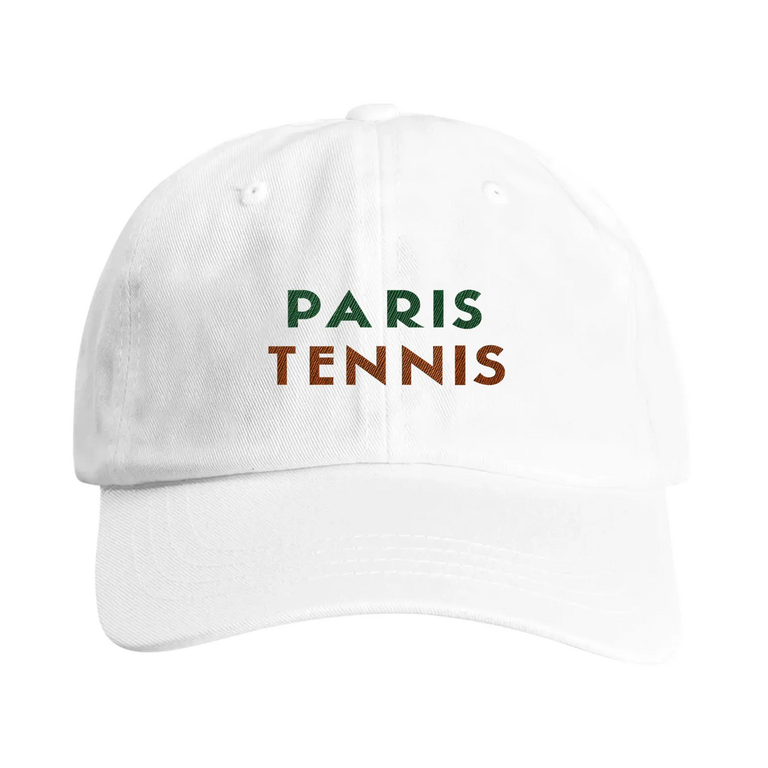 Vintage bomullskeps broderad med Paris Tennis-motiv, låg profil