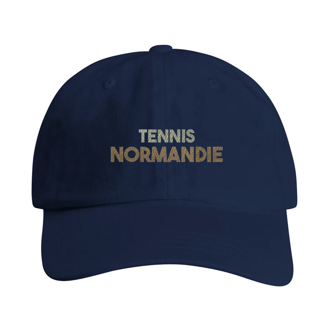 Vintage broderad keps Tennis Normandie, låg profil i bomull, spänne mässing